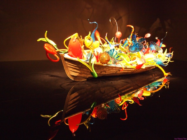 ikebana boat, blown-glass, sculpture